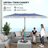 Outsunny 15ft Extra Large Patio Umbrella with Fringe, UPF30+ Double-sided Market Umbrella with Easy Crank Handle, 2 Vents for Garden Pool Lawn, Dark Blue Outsunny