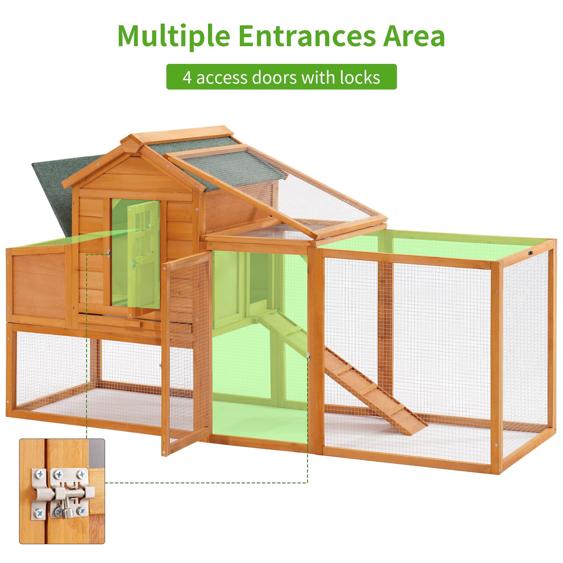 Breltam 79" Chicken Coop Hen House Wooden Chicken House Poultry Cage with Run, Nesting Box, Removable Tray for Outdoor - WoodArtSupply