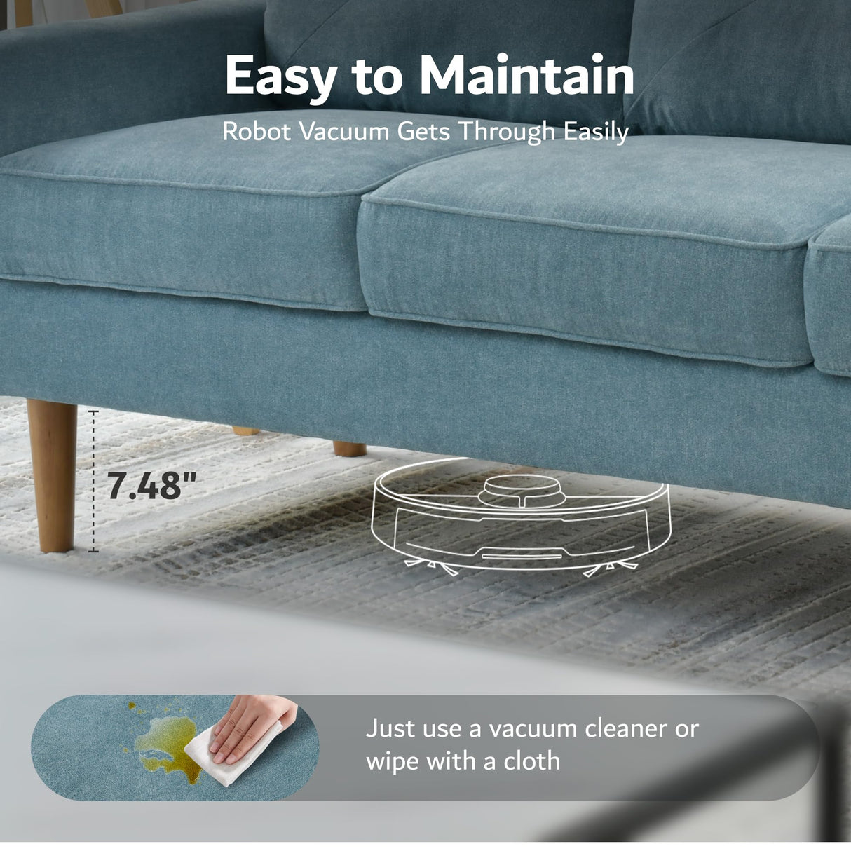 ovios Luxury 3 Seater Sofa with Faux Leather,Mid-Century Modern Couch with Comfortable Armrest,Comfy Couches with Deep Seat,Small Sofas for Living Room Bedroom (Light Blure) ovios