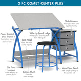 SD STUDIO DESIGNS Comet Center Plus, Craft Table and Matching Stool Set with Storage and Adjustable Top, Blue/Spatter Gray, 50x23.75x29.5 inches, 2 Piece SD STUDIO DESIGNS