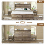 AMERLIFE Full Size Murphy Bed, Farmhouse Wooden Cabinet with Charging Station and Storage Drawer for Bedroom/Office/Guest Room, Grey Oak AMERLIFE