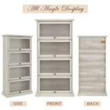 Eyisean Farmhouse Glass Bookshelf Collectors, 63''H Elegant Display Cabinet with 4-Tier Flip-Up Tempered Glass Doors, Tall Curio Cabinet for Collectors and Display, Rack for Living Room Storage(White) Eyisean