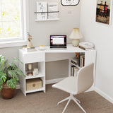 Giantex White Desk with Drawer, 48 Inch Corner Desk with Storage Shelves, Laptop PC Table for Workstation, Vanity Table for Bedroom, Modern Wood Executive Study Writing Table for Small Space Giantex
