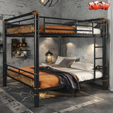 FUSVZ Heavy Duty Metal Queen Over Queen Bunk Beds for Adults Kids Teens, Convertible Industrial Bunk Bed with Guard Rails & Soft-Pack Vertical Ladder, Weight Capacity 600LBS (Black) FUSVZ