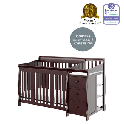 Storkcraft Portofino 5-in-1 Convertible Crib and Changer (Espresso) – Crib and Changing -Table Combo with 3 Drawers, Includes Baby Changing Pad, Converts to Full-Size Bed