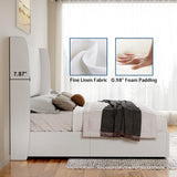 Jocisland King Size Bed Frame with Storage - Upholstered Lift Platform Bed, Wingback Headboard, Hydraulic System, No Box Spring Needed, Wood Slats Support, White Jocisland