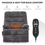 DYNOX 400lbs Lift Chairs for Big & Tall Seniors Power Lay Flat Recliner Oversized Lift Sofa with Heat Massage Electric Lift Recliner Chair Bed, Extended Footrest(9205L,Chenille,Grey) DYNOX