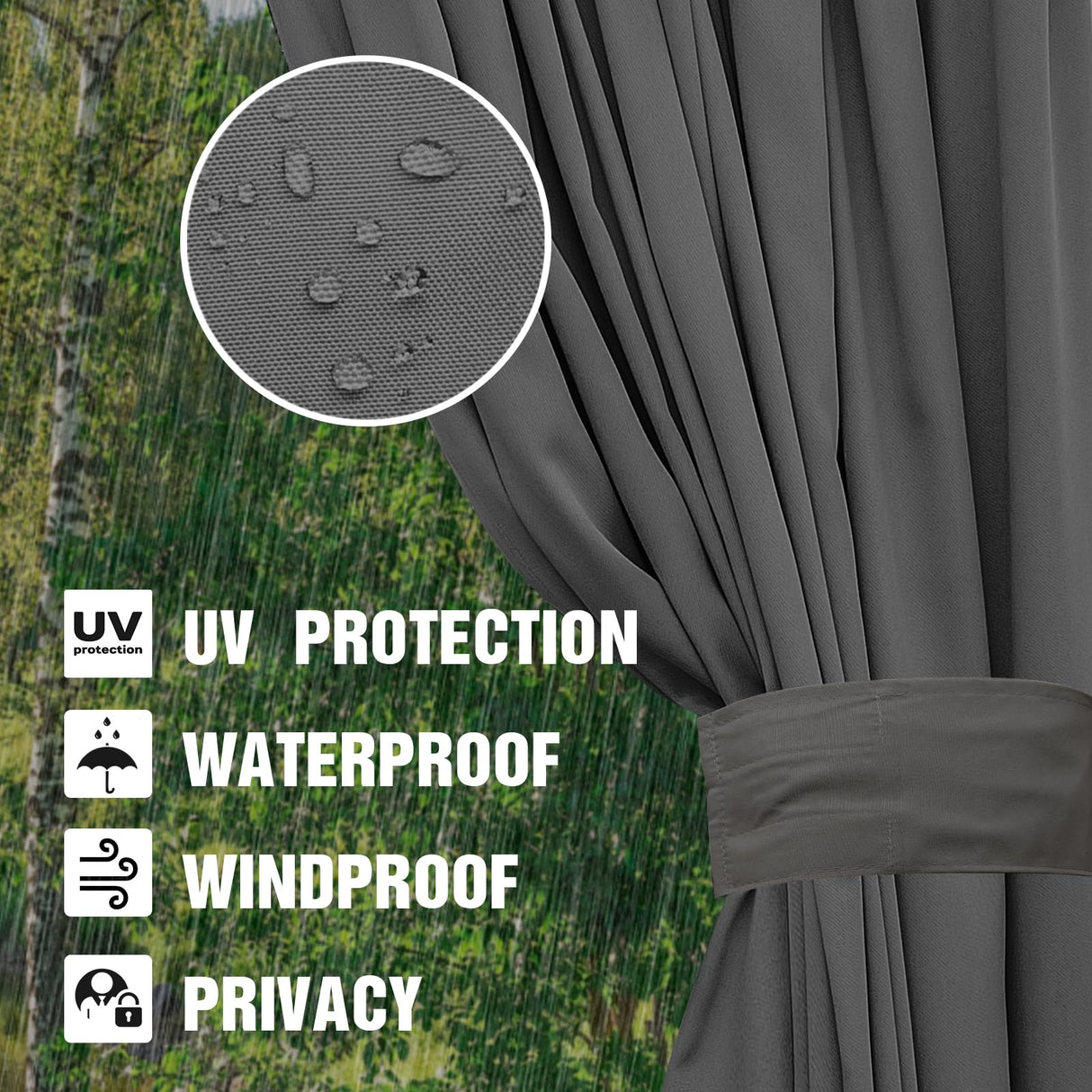 10'x12' Privacy Gazebo Curtains Outdoor Waterproof, 4-Panels Sidewall Curtains Universal Replacement with Zipper for Patio, Backyard, Garden (Only Curtains, Grey) Mogtuo