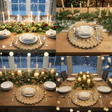 DELAQIKO 13.8" Round Corn Husk Placemats | Boho Woven Rattan Table Mats | Natural Spring Farmhouse Plate Chargers | Handmade Rustic Wicker Place Mats for Christmas Wedding (Set of 4) DELAQIKO