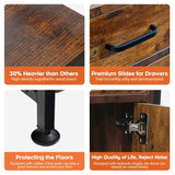 TC-HOMENY Cat Litter Box Enclosure Cabinet Storage Wooden Hidden Cat Washroom Furniture with 2 Doors, Drawers TC-HOMENY