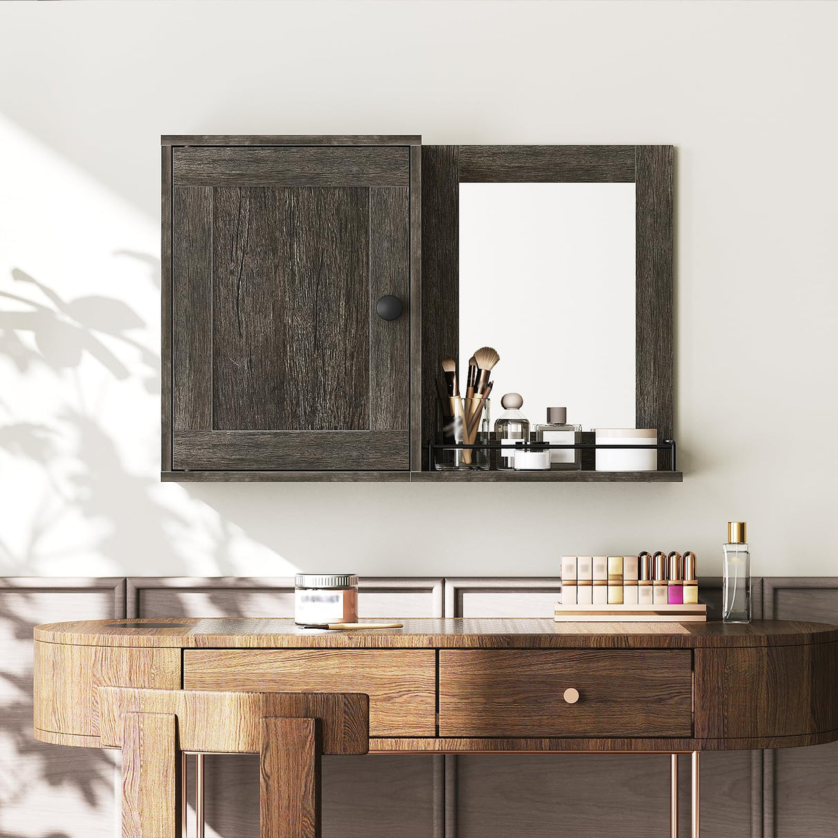 YATINEY Bathroom Medicine Cabinet with Mirror, Wall Mounted Home Storage, Medicine Cabinet Mirror, Bathroom Wall Cabinet, Adjustable Shelf, for Laundry Room, Bedroom, Camper, Hallway, Smoky Oak YATINEY