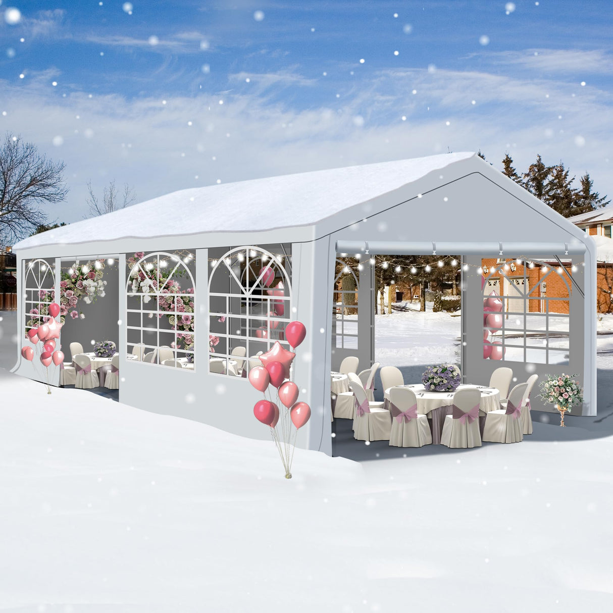 GARTOO 13' x 26' Heavy Duty Party Tent - Outdoor Event Shelter Canopy Wedding Gazebo with 4 Sand Bags for Outdoor Event, Wedding, Birthday Party GARTOO