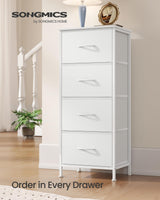SONGMICS Dresser for Bedroom, Chest of Drawers, Steel, MDF, 4 Non-Woven Fabric Drawers, Storage Organizer Unit, Closet, Entryway, Cloud White and Snow White ULGS314W01S SONGMICS