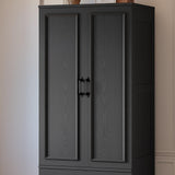 LIKIMIO Armoire Wardrobe Closet with 2 Doors and 2 Drawers 70" H x 28" W Wooden Bedroom Freestanding Wardrobe Combination for Hanging Clothes, Black LIKIMIO