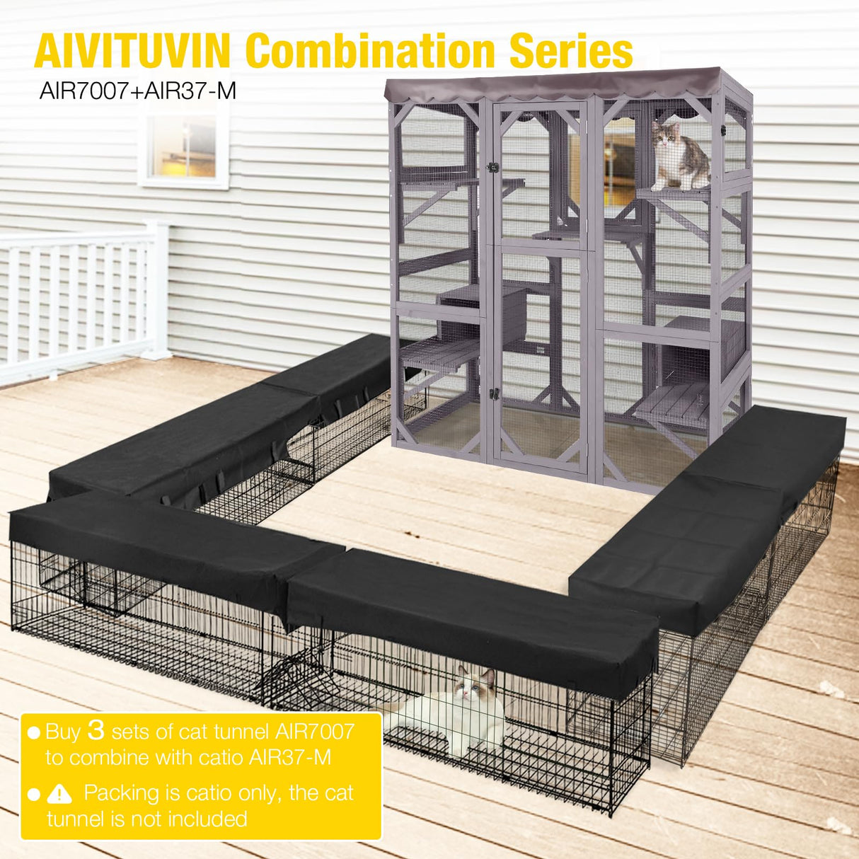 Aivituvin Catio Outdoor Cat Enclosure Large Cat House for Mulitiple Cats Walk in Cat Cage with Tarp Roof 70" Aivituvin
