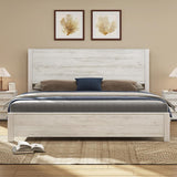YUMPIE 51.2" H Wood Bed Frame with Headboard, King Platform Bed Frame with Wooden Slat Support, No Box Spring Needed/Easy Assembly, Rustic Pine, Distressed White YUMPIE