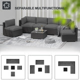 SUNCROWN 7-Piece Outdoor Patio Furniture Sofa Set All-Weather Wicker Sectional Conversation Set with Modern Glass Coffee Table, Cushions and A Waterproof Cover (Grey) SUNCROWN