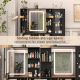 jiteentarou Black Vanity Desk with Sliding Mirror & Lights, Vanity Table Makeup Desk with Charging Station 2 Drawers 2 Doors, Lots Storage Shelves, Large Vanity Set with Cushioned Stool, Black jiteentarou