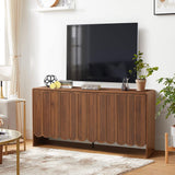 ORRD Sideboard Buffet Cabinet, Accent Storage Cabinet with 4 Doors, Farmhouse Wood Cabinet with Adjustable Shelves and Wave Panel for Living Room, Dining Room, Entry - Walnut ORRD