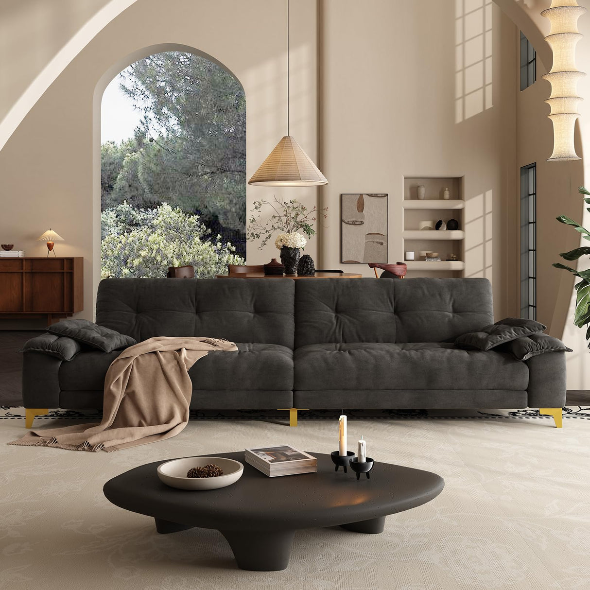 104.7" sectional Couch, mid-Century Modern 4-Seater Comfy Cloud Couch for Living Room Office, Button Tufted upholstered Metal Legs Sofa Sturdy loveseat (Dark Gery, 104.7Inch) Generic