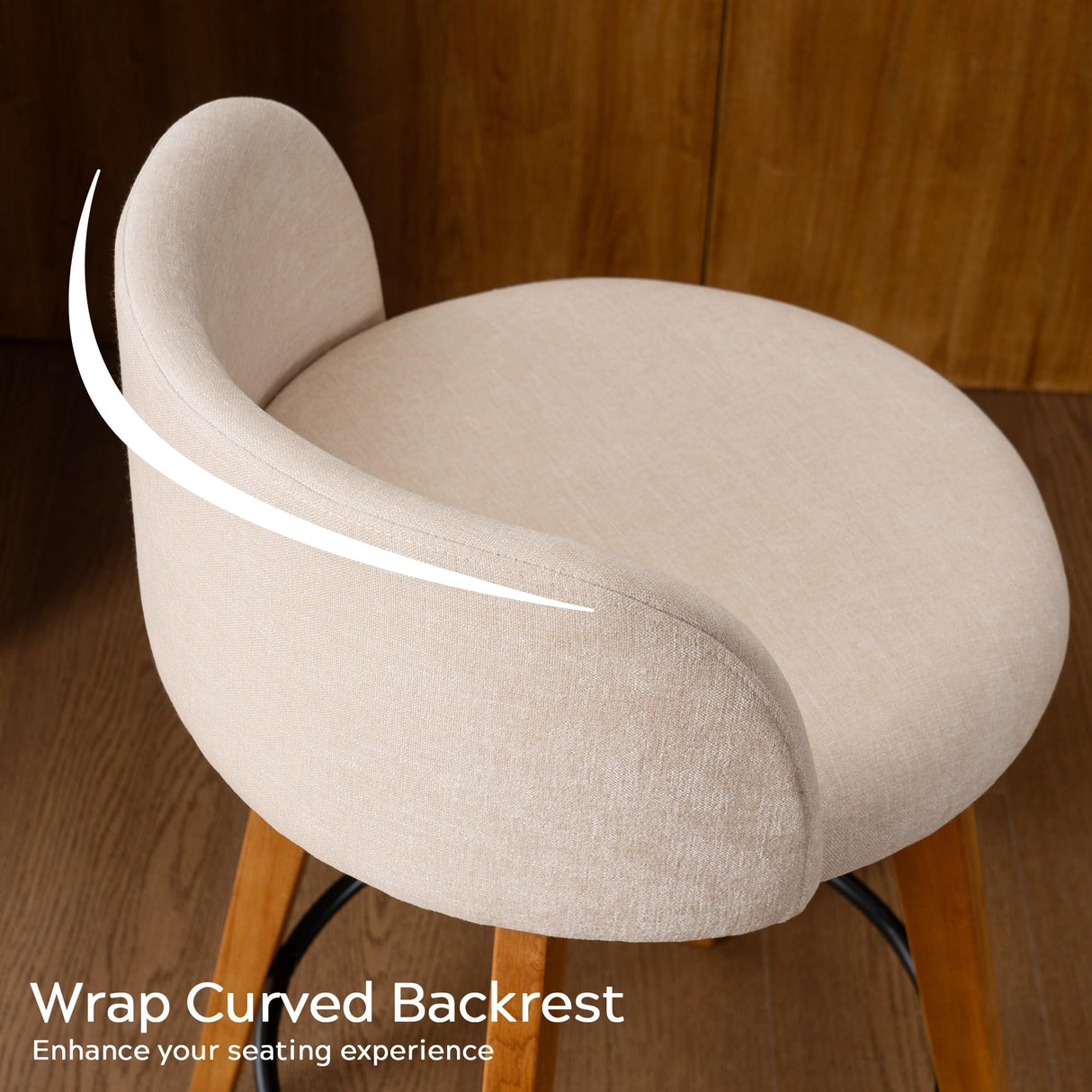 EYYTHUNG 26" Counter Height Bar Stools Set of 2 Mid Century Modern Farmhouse Swivel Barstools Chenille Fabric Upholstered Bar Height Island Chairs with Curved Backrest for Kitchen Island, Beige EYYTHUNG