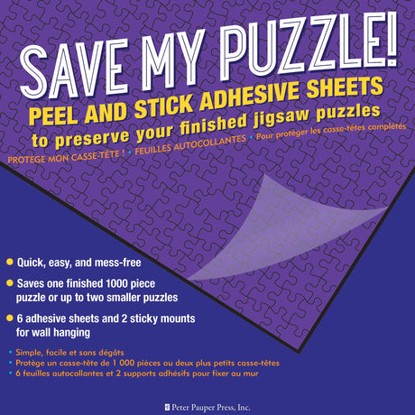 PETER PAUPER PRESS Save My Puzzle! Peel and Stick Adhesive Sheets to Preserve Your Jigsaw Puzzle PETER PAUPER PRESS