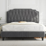 Yaheetech Full Bed Frame Velvet Upholstered Platform Bed with Curved Headboard, Height-Adjustable Headboard/Noise-Free/Wooden Slats Support/No Box Spring Needed/Easy Assembly, Dark Gray Full Bed Yaheetech