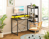 ODK Reversible Gaming Desk with USB Charging Port and LED Lights, 40 Inch Computer Desk with Storage Shelves & Monitor Stand, Study Table for Home Office, Small Space Bedroom, Carbon Fiber Black ODK