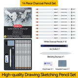 PANDAFLY White Charcoal Pencils Set, Professional 14 Piece Sketch Highlight Charcoal Pencils for Drawing, Sketching, Shading, Blending, White Chalk Pencils for Kid, Beginners & Pro Artists PANDAFLY
