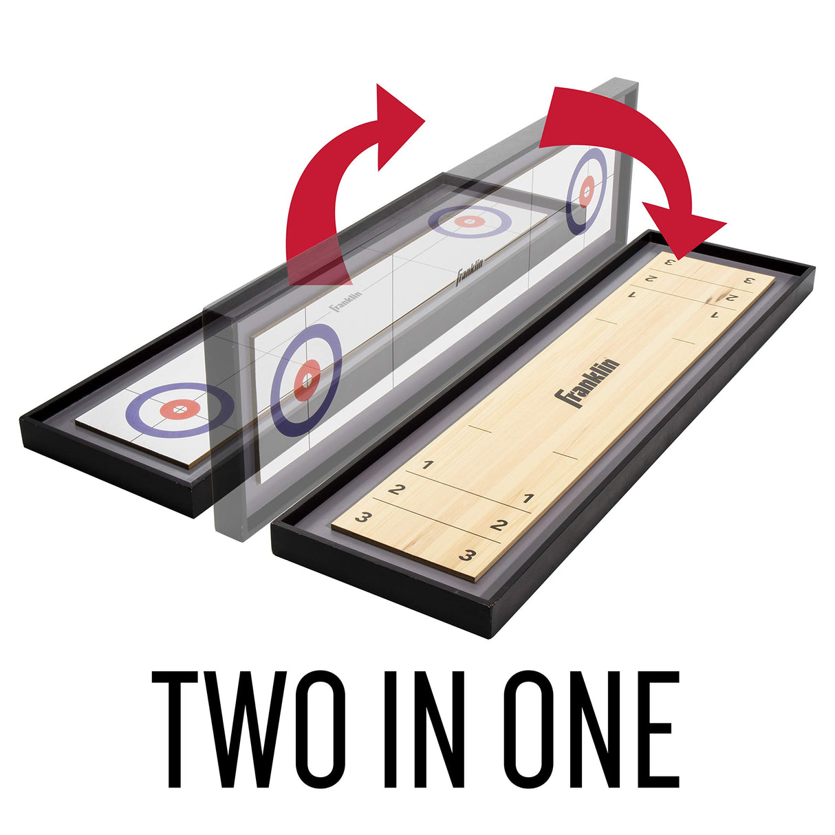 Franklin Sports 2-in-1 Shuffleboard Table and Curling Set - Portable Tabletop Set includes 8 Rolling Mini Pucks - 45" Franklin Sports
