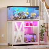 YITAHOME Fish Tank Stand with Power Outlets & LED Light, 40-50 Gallon Metal Aquarium Stand with Cabinet for Fish Tank Accessories Storage for Turtle Tank, Reptile Terrarium, 660LBS Capacity, White YITAHOME