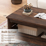 Giantex Farmhouse Coffee Table, 2-Tier Center Table with Storage Open Shelf & Woven Slatted Design, 39.5" Rectangular Accent Cocktail Table, Wood Coffee Tables for Living Room (Rustic Brown) Giantex