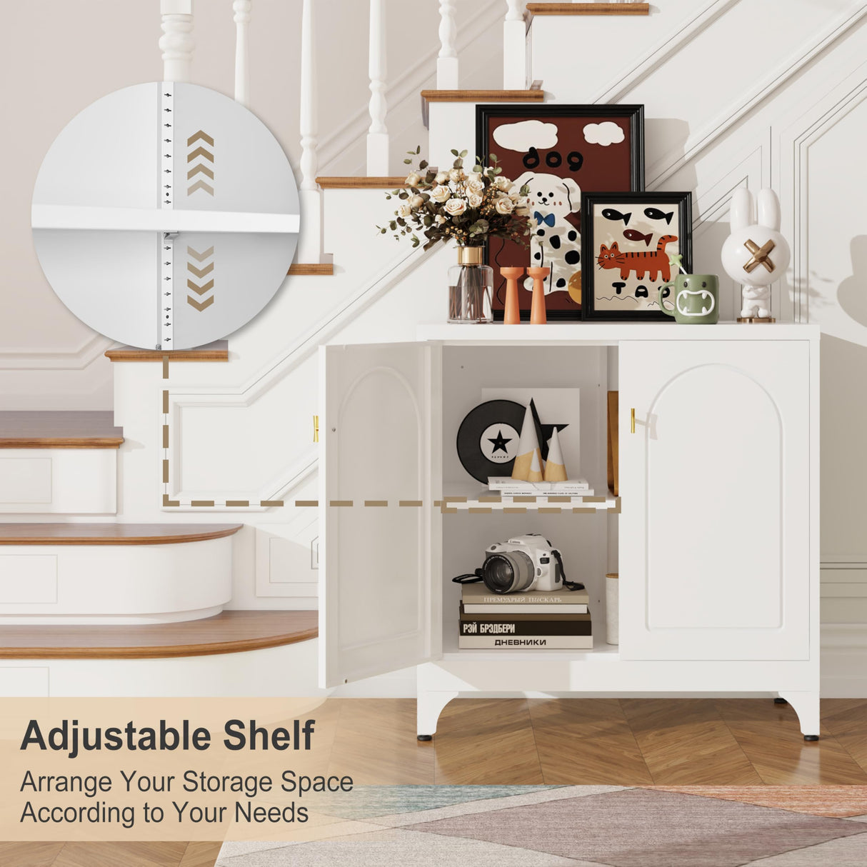 TIMELESS PIECES Coffee Bar Cabinet,Kitchen Storage Cabinet,Buffet Cabinet with Storage and Adjustable Shelf,White Sideboard Buffet Cabinets for Living Room TIMELESS PIECES