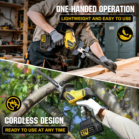 Cordless Reciprocating Saw -2x4.0Ah Batteries, Brushless Motor, 3500SPM Max, One-Hand Operation, Tool-Free Blade Change, for DIY & Home Users Gisam