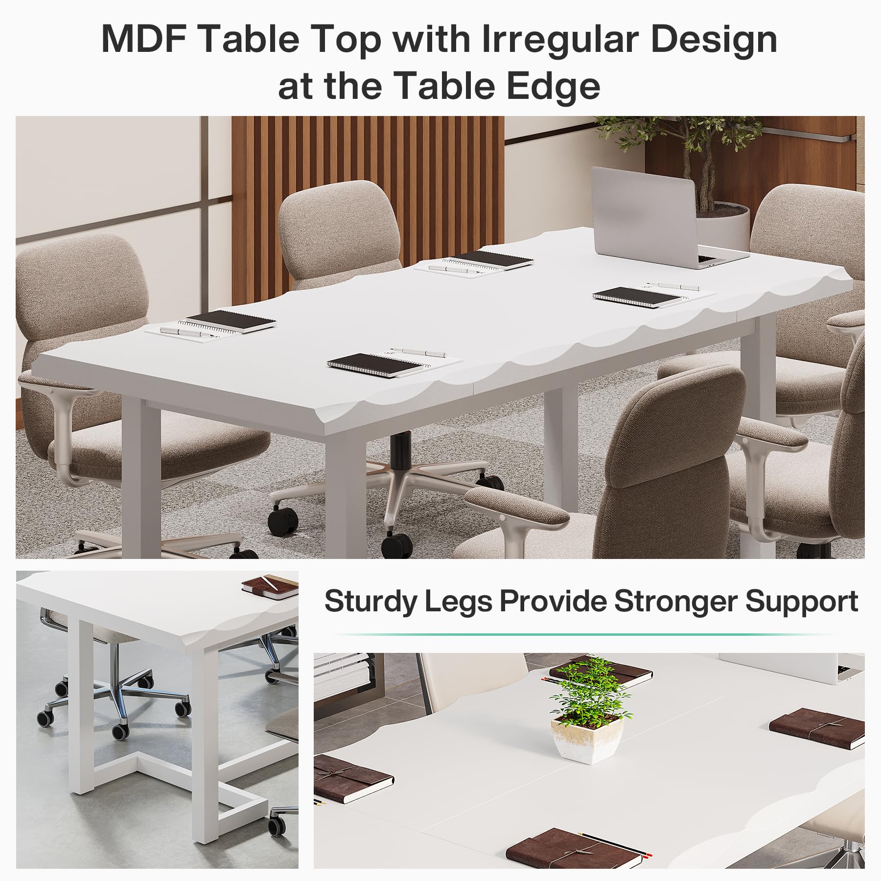 Tribesigns 63-Inch Conference Table for 4-6, Rectangular Meeting Table with Solid Wood Legs and Thickened Desktop, Modern Simple Boardroom Desk Business Furniture for Conference Training Room - WoodArtSupply