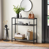 HOOBRO 29.5" Narrow Console Table, 3-Tier Tempered Glass Sofa Table, Small Side Table, Modern Entryway Table, for Entrance, Living Room, Foyer, Hallway Bedroom, Black BK21XG01G1 HOOBRO