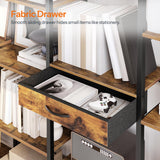 HOOBRO Triple Book Shelf, Industrial Bookshelf with Drawer, 5-Tier Bookcase with Metal Frame, Bookcase with 13 Open Display Shelves for Home Office, Living Room, Rustic Brown and Black BF160SJ01 HOOBRO