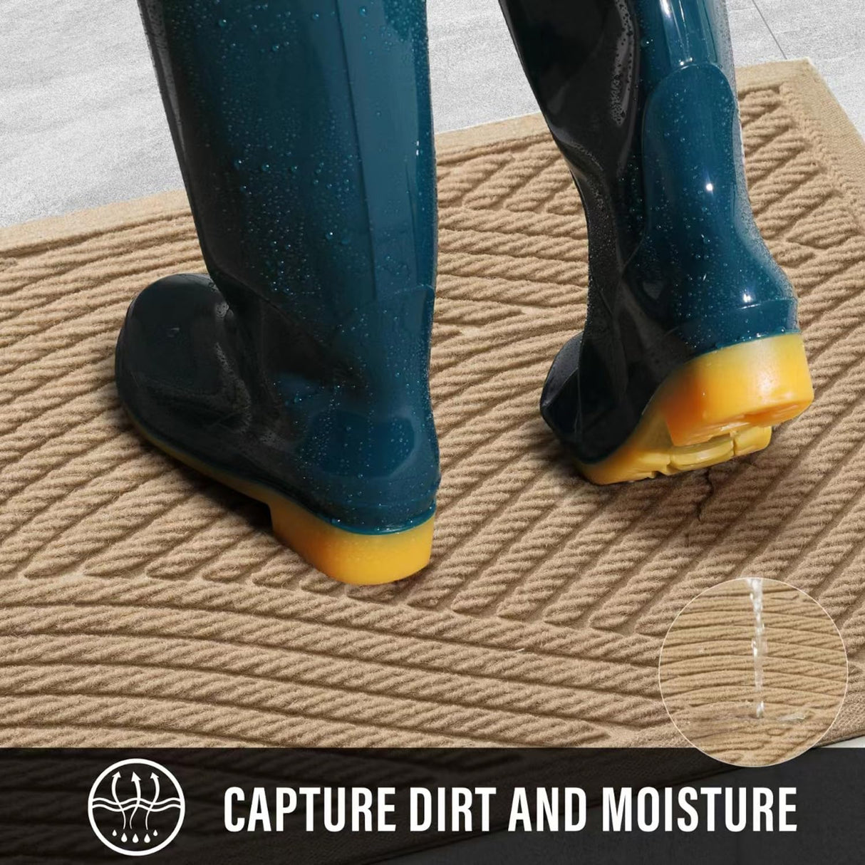 HIYARD Sturdy Front Door Mat, Absorbent Muddy Dirt Resist Welcome Door Mats Outdoor Indoor, Stain and Fade Resistant, Non-Slip Backing Entry Mat Low Profile Doormat for Entryway, 29×17, Beige HIYARD