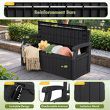 Greesum 80 Gallon Storage Bench Outdoor Deck Box with Armrest, Patio Furniture,Lockable, Waterproof and UV Resistant, Suitable for Garden, Pool, Black Greesum
