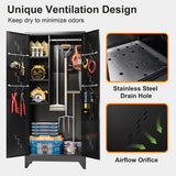 RpAosd 75" Broom Closet, Metal Storage Cabinet, Garage Cabinets with Doors and Shelves, Locking Cabinet for Garage, Laundry, and Warehouse, Garden Shed with Hanging Rod (75" H Black Cabinet) RpAosd