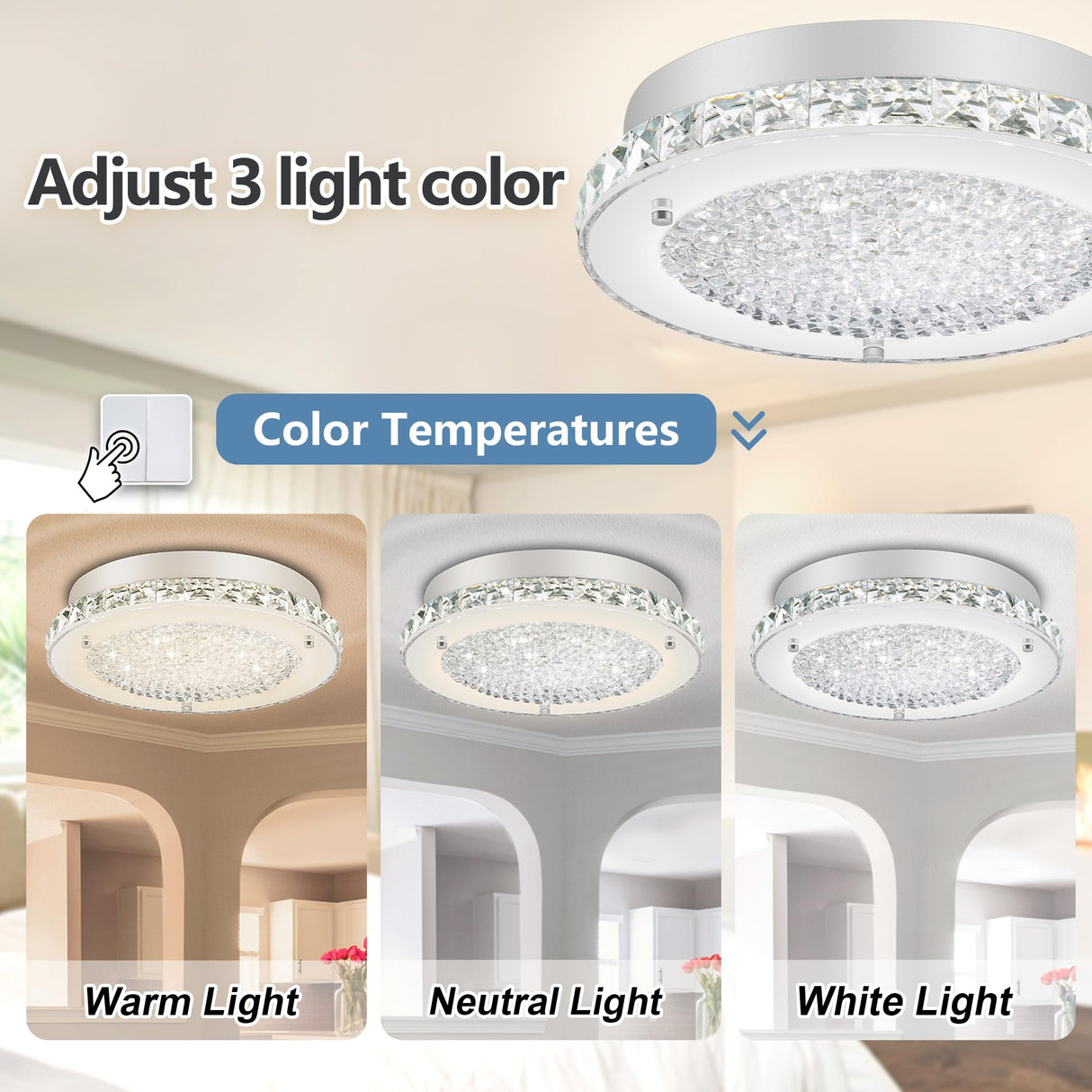 Ceiling Light, Crystal Ceiling Light Fixture Flush Mount Ceiling Light Crystal Light Fixture Ceiling Mount Modern Dimmable LED Ceiling Light for Bedroom Kitchen Bathroom Hallway Porch Office 11" DHK wot