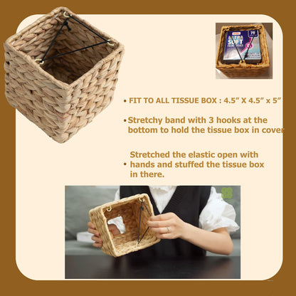 KOLWOVEN Tissue Box Holder - Tissue Box Cover Square- Wicker Tissues Cube Box Cover -Boho Decorative Woven Facial Tissue Holder on Table and Bathroom (Square)