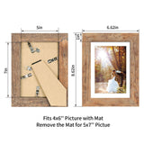 iRahmen 5x7 Picture Frame Set of 2, Rustic Brown Wood with Glass Photo Frame - Display Pictures 4x6 with Mat or 5 x 7 without Mat for Horizontal or Vertical Table top and Wall Mounting iRahmen