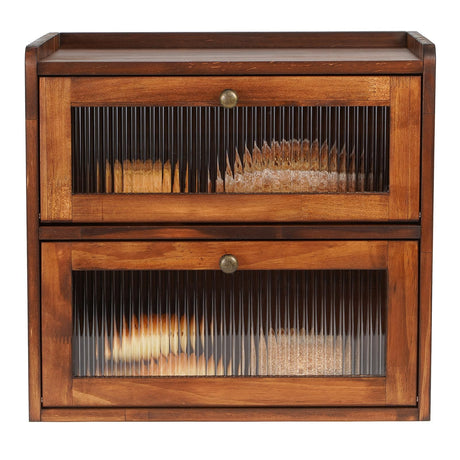 Sunhoo Bread Box for Kitchen Countertop Wooden Bread Storage Container Bin 2 Layer Breadbox Holder Large Capacity Keeper Vintage Farmhouse Food Organizer Pantry Shelf Acrylic Window (Brown) Sunhoo