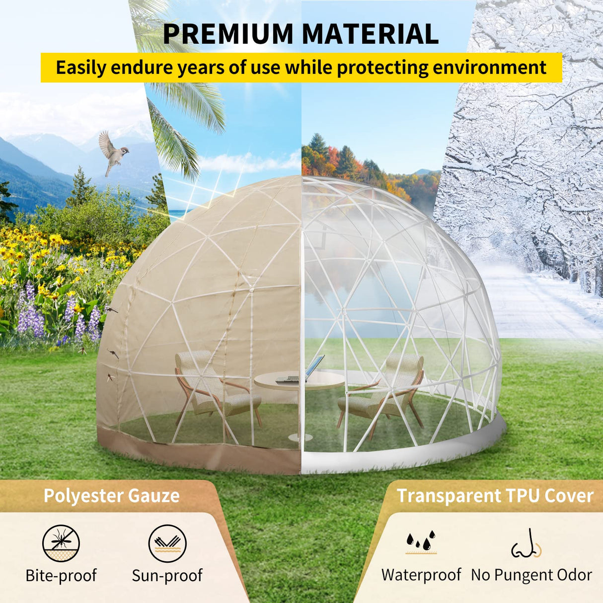 VEVOR 9.5FT Garden Dome Bubble Tent, Upgraded Geodesic Dome Greenhouse with Transparent TPU Cover and Polyester Gauze, Waterproof Garden Dome House Suitable for Patio and Dining Places VEVOR