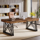 Tribesigns 63-Inch Executive Desk, Farmhouse Office Computer Desk with Sturdy X-Shaped Legs, Large Writing Table Business Furniture Workstation for Home Office, Study (Rustic Brown & Black) Tribesigns