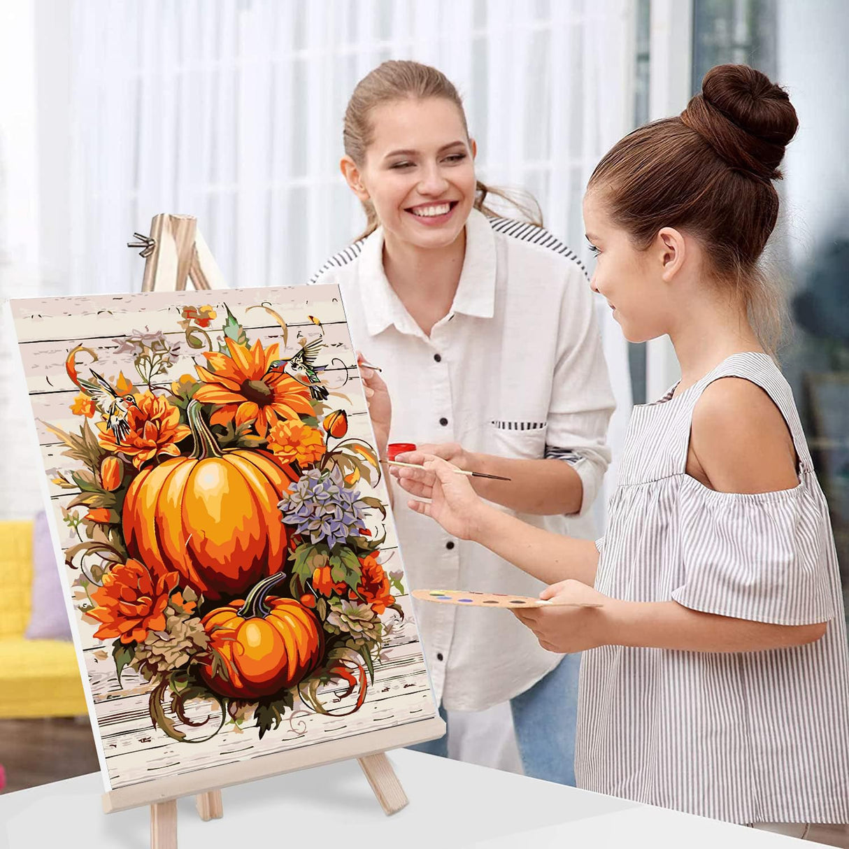 Fall Paint by Numbers for Adults with Framed Canvas-with Wooden Easel,Paint by Numbers Kits Framed Canvas,DIY Acrylic Oil Painting Kits with Brushes Nice Gift Box for Home Wall Decor(12x16 Inch) MIRCVSH