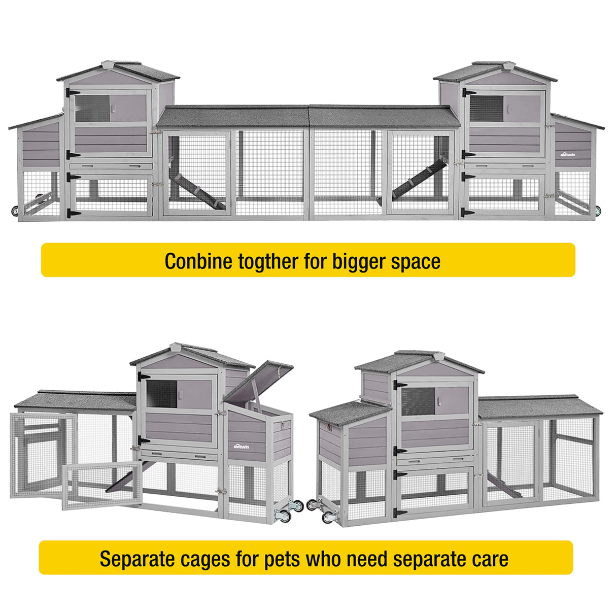 Aivituvin 160in Chicken Coop Extension Design Wooden Hen House Poultry Cage Movable with Nesting Box and Run (Two Sets) Aivituvin