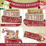 Moucuny 4 Pcs Christmas Table Decor Wooden Hot Cocoa Decoration Christmas Centerpiece Winter Tiered Tray Decor Decorative Red Hot Cocoa Block Signs Gift Farmhouse Xmas Decoration for Home Kitchen Moucuny