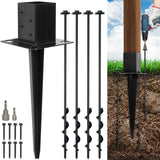 LADECH 4x4 Fence Post Anchor Ground Spike 24” Length with Ground Anchors Screw in - Metal Black Powder Coated – Mailbox Post Anchors – Fit 3.5x3.5 Standard (Black - 1 Pc) LADECH